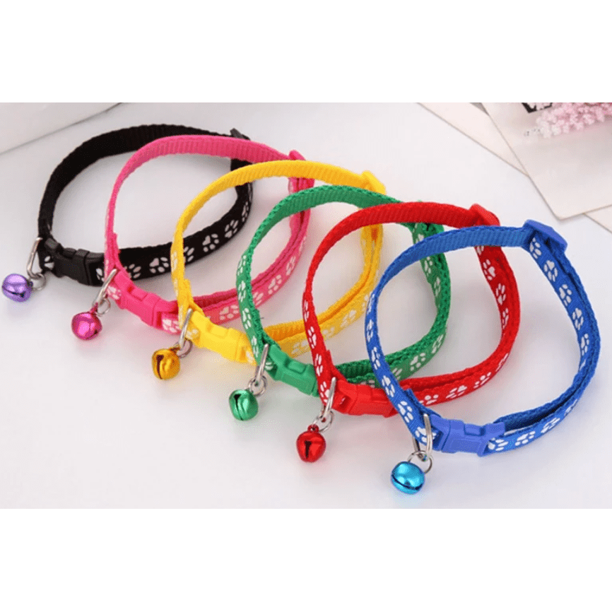 Cute Cat Printed Paws Collar with Bell Adjustable For Cats